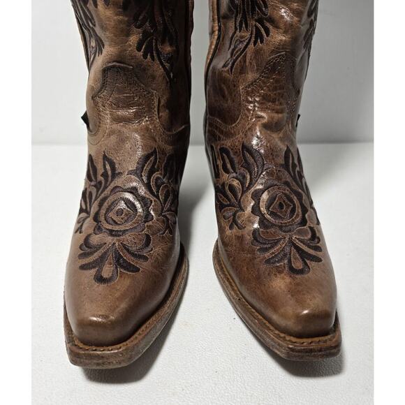 VTG EL DORADO Western Cowgirl BOOTS Leather Embroidered Brown Distressed 7.5 M - Picture 4 of 15